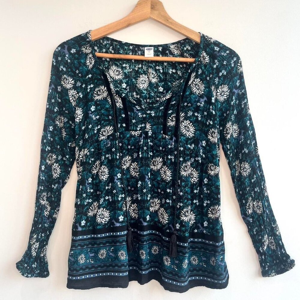 Old Navy Sexy Boho Dark Sea Blue Tunic Blouse Shirt Small
